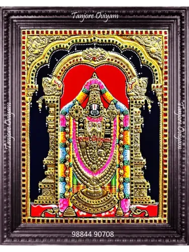Lord Balaji Tanjore Oviyam Tirupati Balaji painting with gold foil traditional Perumal artwork